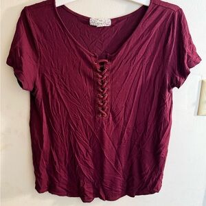 Women's Burgundy Lace-Up Top